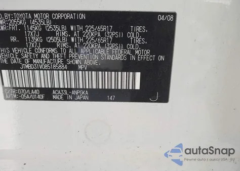 2008 Toyota Rav4 Limited z USA, uszkodzony, nr VIN JTMBD31V085185884